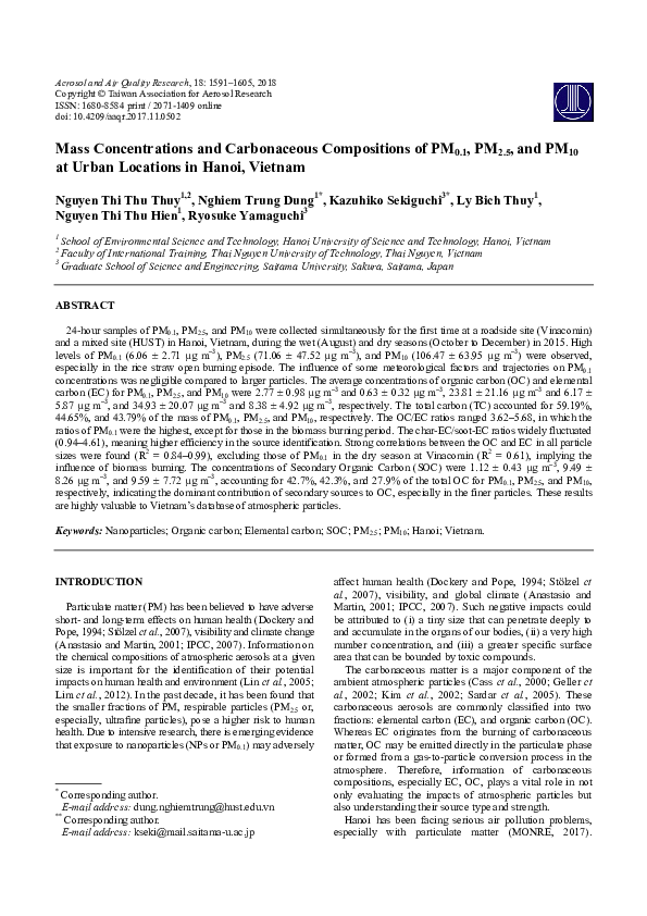 (PDF) Mass Concentrations and Carbonaceous Compositions of PM0.1, PM2.5 ...
