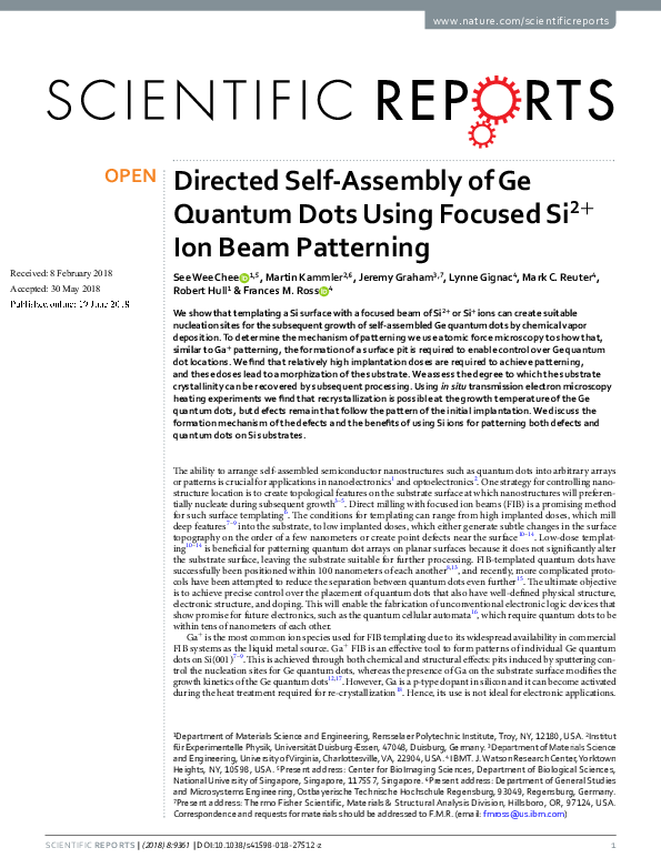 (PDF) Directed Self-Assembly of Ge Quantum Dots Using Focused Si2+ Ion ...