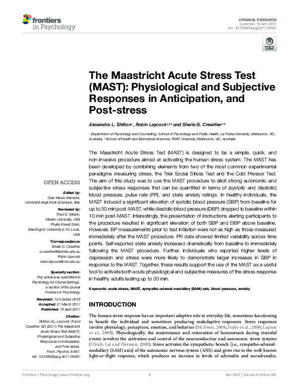 (PDF) The Maastricht Acute Stress Test (MAST): Physiological and ...