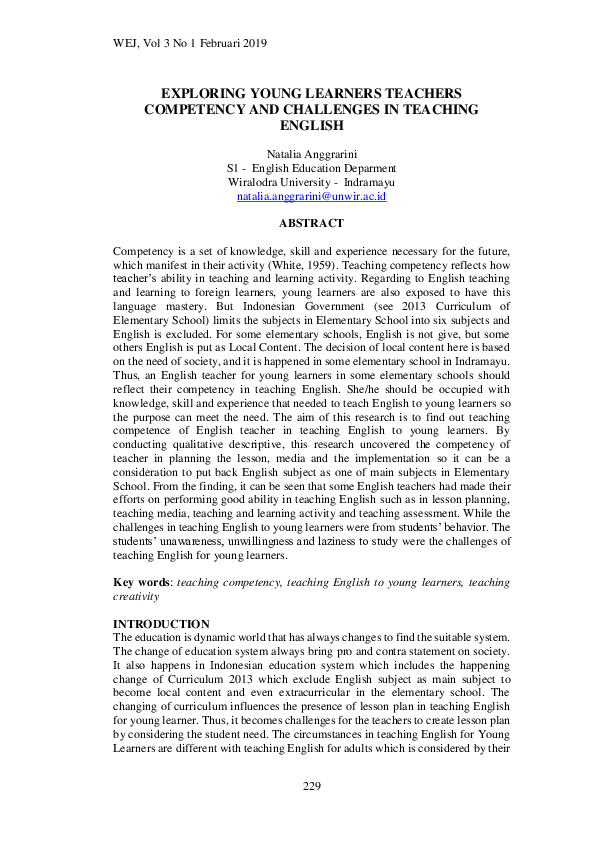 (PDF) Exploring Young Learners Teachers Competency and Challenges in ...
