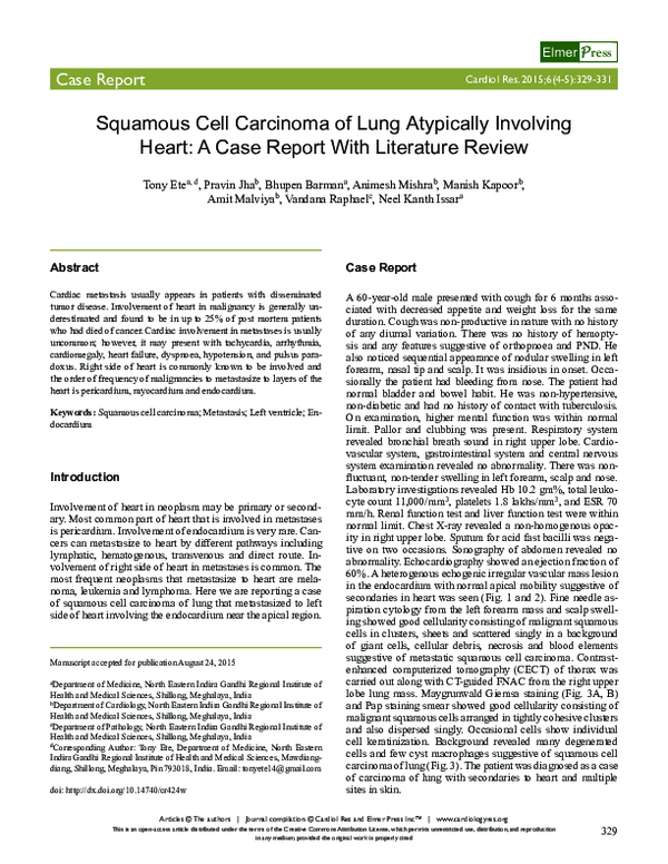 (PDF) Squamous Cell Carcinoma of Lung Atypically Involving Heart: A ...