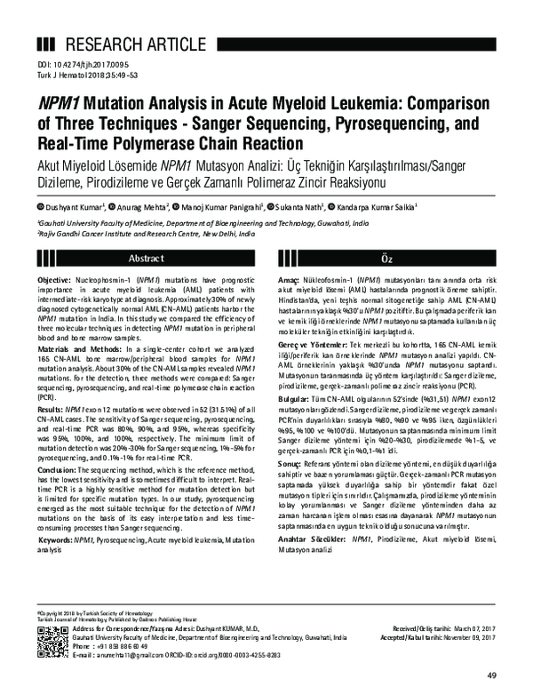 (PDF) NPM1 mutation analysis in Acute Myeloid Leukemia: Comparison of ...