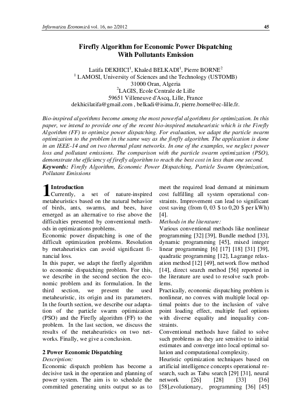 (PDF) Firefly Algorithm for Economic Power Dispatching With Pollutants ...