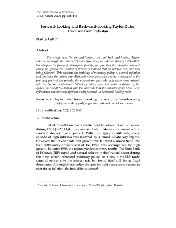 (PDF) Forward-Looking and Backward-Looking Taylor Rules: Evidence from ...