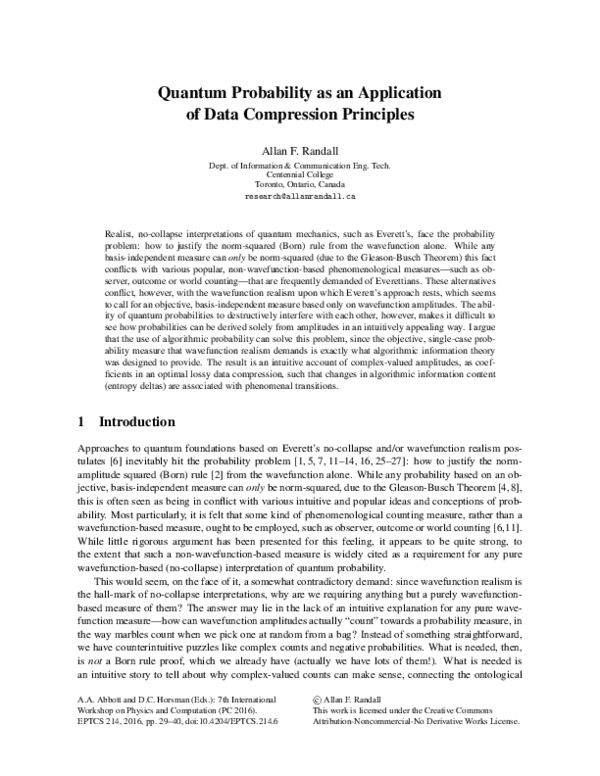 (PDF) Quantum Probability as an Application of Data Compression Principles