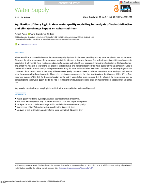 (PDF) Application of fuzzy logic in river water quality modelling for ...