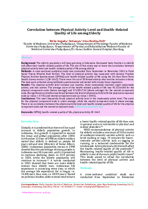 (PDF) Correlation between Physical Activity Level and Health–Related ...