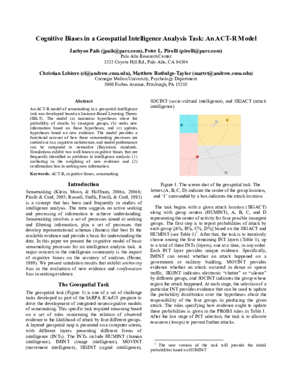 (PDF) Cognitive biases in a geospatial intelligence analysis task: an ...