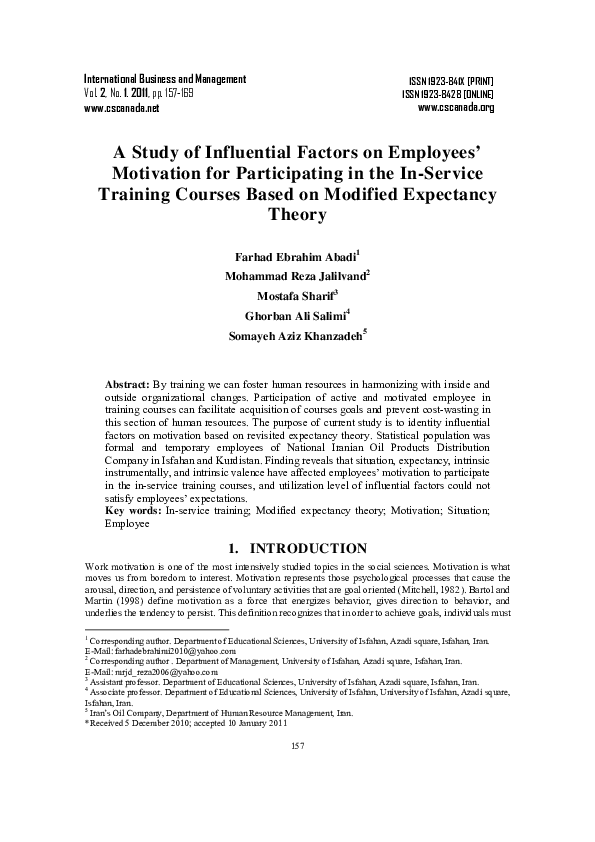 (PDF) A Study of Influential Factors on Employees' Motivation for ...