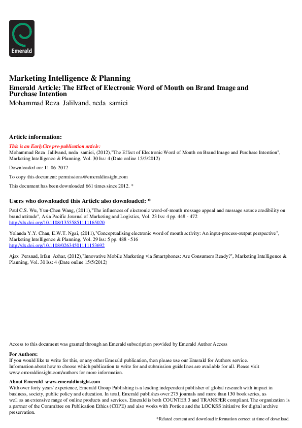 (PDF) The effect of electronic word of mouth on brand image and ...