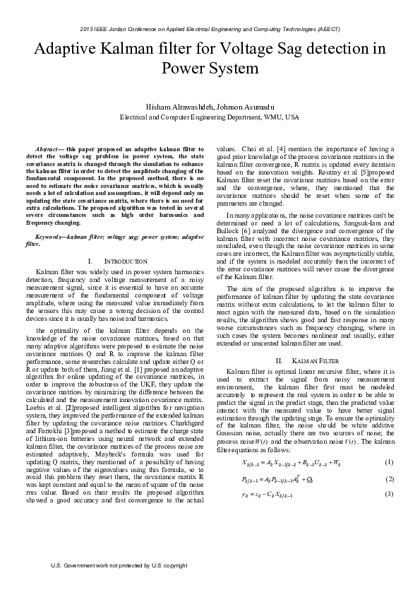 (PDF) Adaptive Kalman filter for voltage sag detection in power system