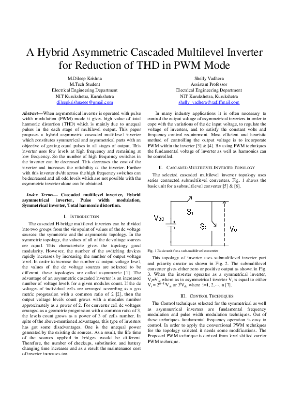(PDF) A Novel Hybrid Asymmetric Cascaded Multilevel PWM Inverter for ...