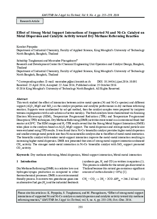 (PDF) Effect of Strong Metal Support Interactions of Supported Ni and ...