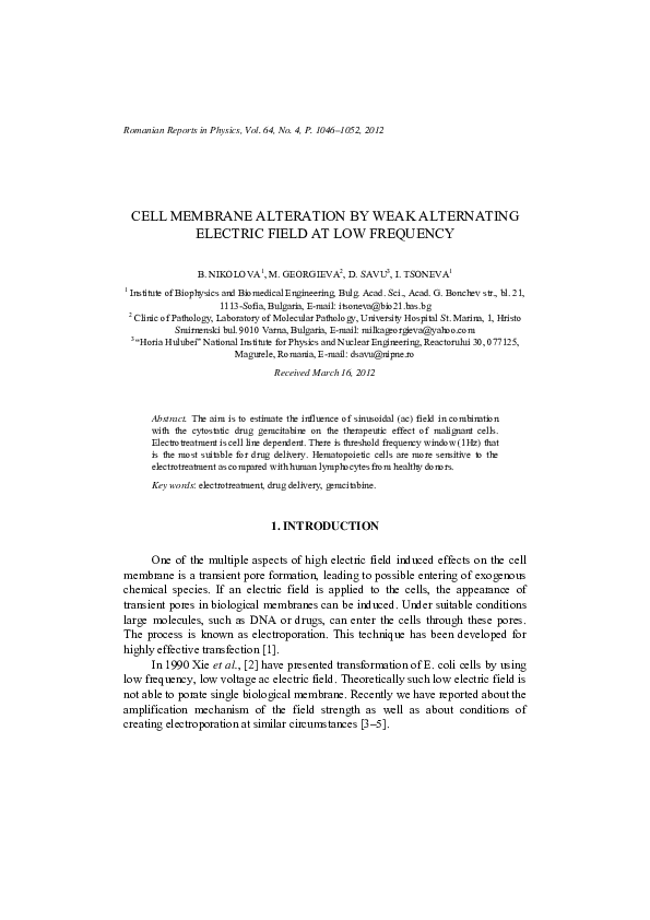 (PDF) Cell membrane alteration by weak alternating electric field at ...