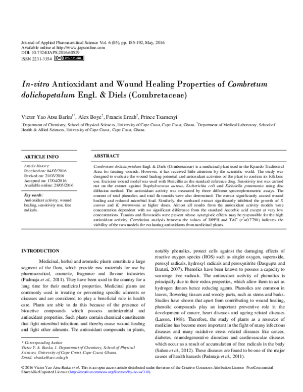 (PDF) In-vitro Antioxidant and Wound Healing Properties of Combretum ...