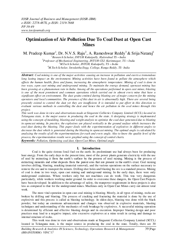 (PDF) Optimization of Air Pollution Due To Coal Dust at Open Cast Mines