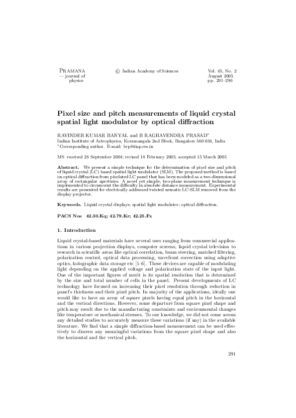 (PDF) Pixel size and pitch measurements of liquid crystal spatial light ...