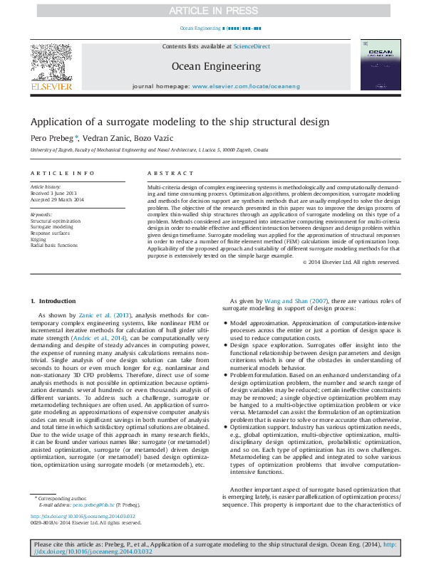 (PDF) Application of a surrogate modeling to the ship structural design