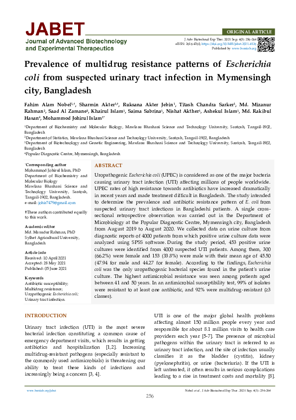(PDF) Prevalence of multidrug resistance patterns of Escherichia coli ...