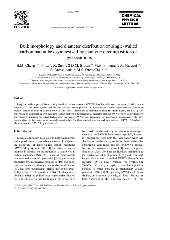 (PDF) Bulk morphology and diameter distribution of single-walled carbon ...