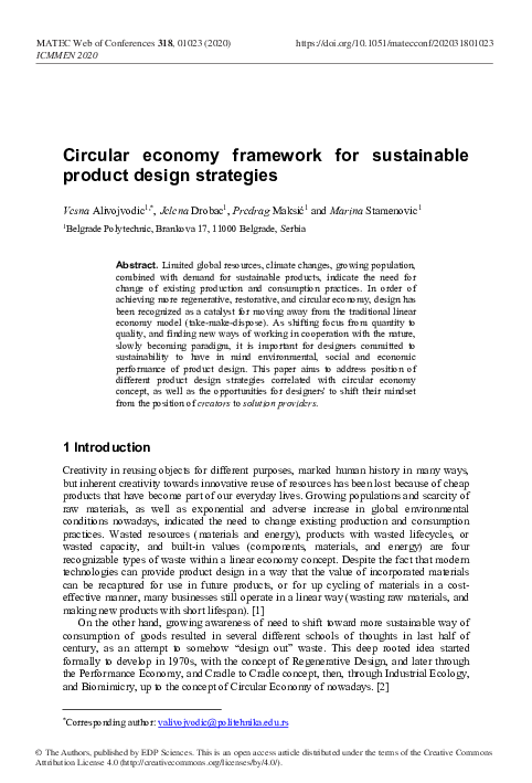 (PDF) Circular economy framework for sustainable product design strategies