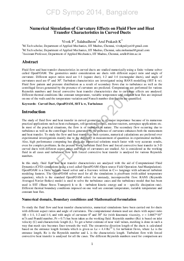 (PDF) Numerical Simulation of Curvature Effects on Fluid Flow and Heat ...