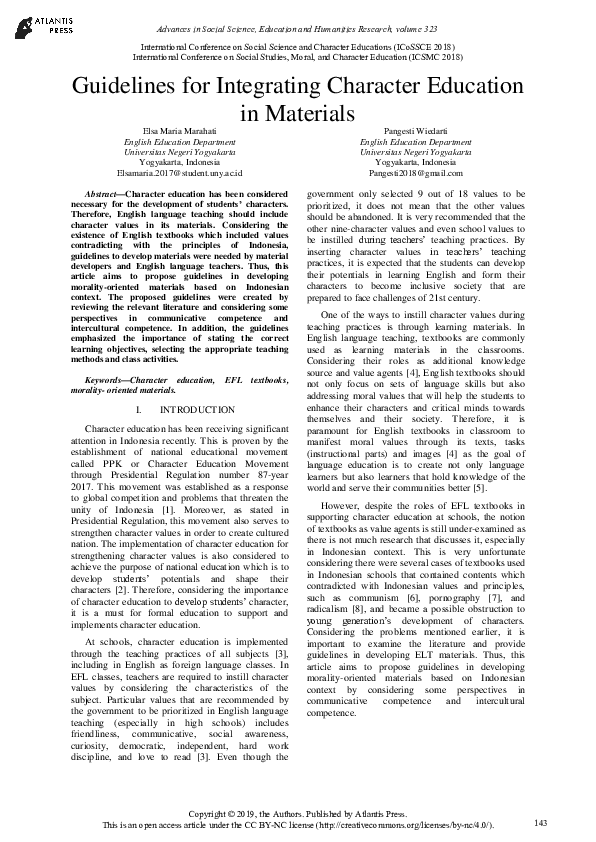 (PDF) Guidelines for Integrating Character Education in Materials
