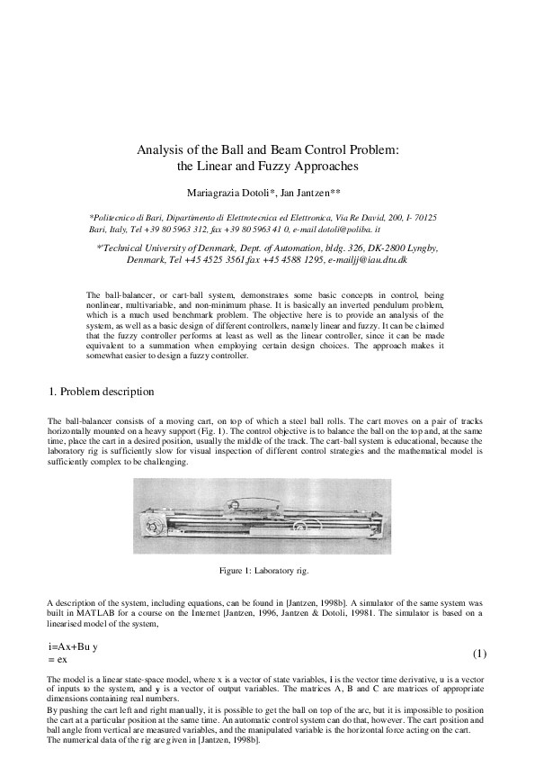 (PDF) Analysis of the Ball and Beam Control Problem: the Linear and ...
