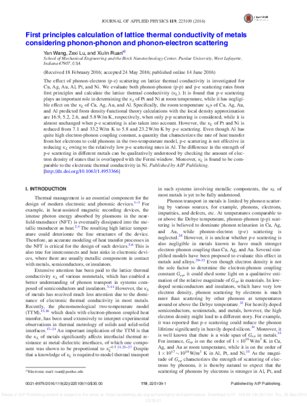 (PDF) First principles calculation of lattice thermal conductivity of ...