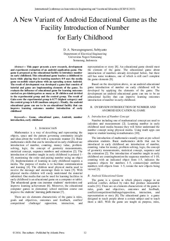 (PDF) A New Variant of Android Educational Game as The Facility ...