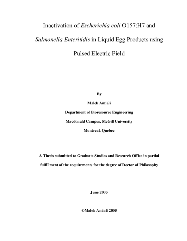 (PDF) Inactivation of Escherichia coli O157 H7 and Salmonella spp. in