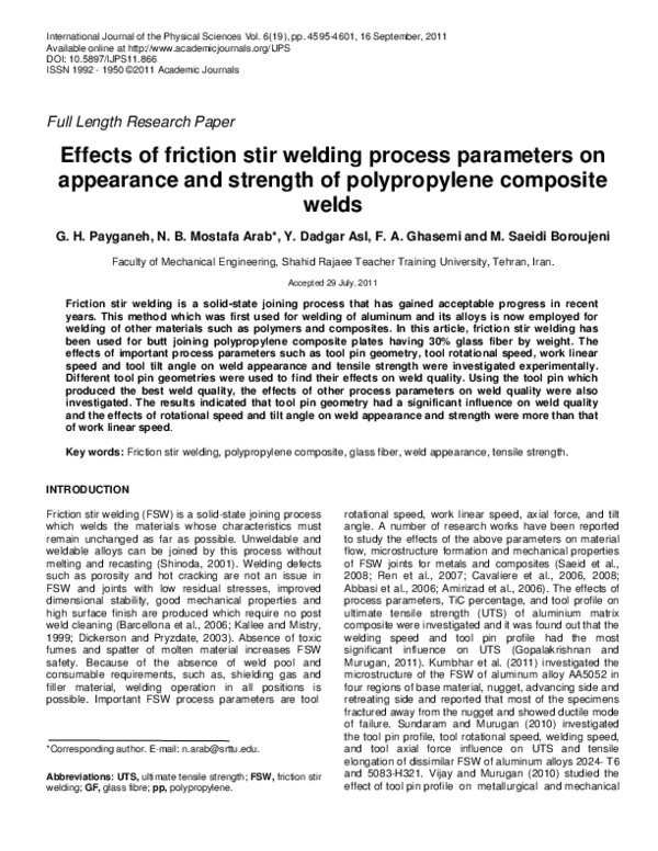 (PDF) Effects of friction stir welding process parameters on appearance ...