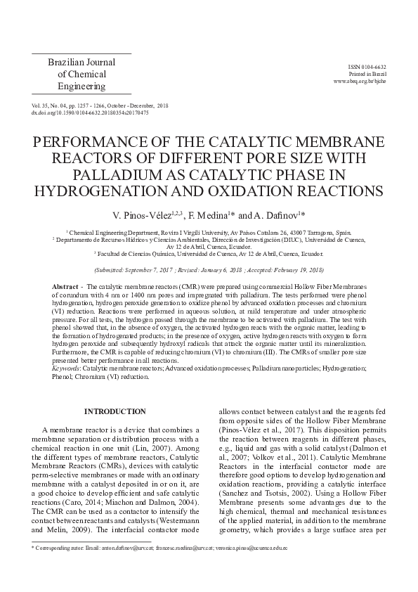 (PDF) Performance of the Catalytic Membrane Reactors of Different Pore ...
