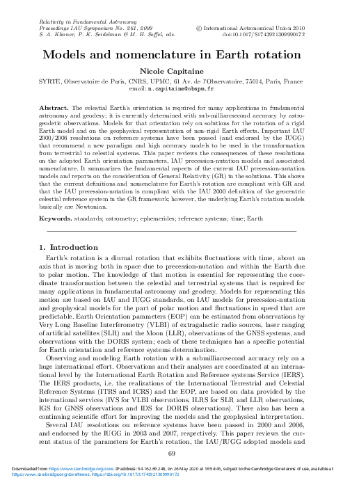 (PDF) Models and nomenclature in Earth rotation