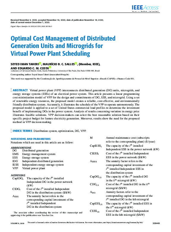 (PDF) Optimal Cost Management of Distributed Generation Units and ...
