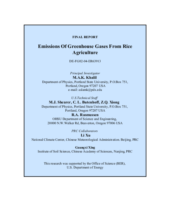 (PDF) Emissions Of Greenhouse Gases From Rice Agriculture