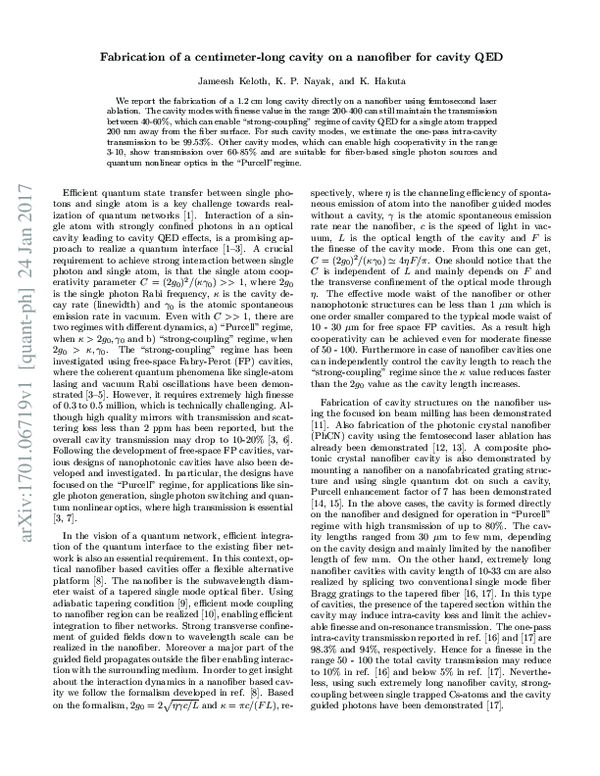 (PDF) Fabrication of a centimeter-long cavity on a nanofiber for cavity ...