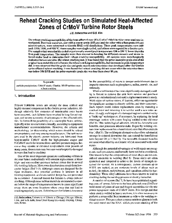 (PDF) Reheat cracking studies on simulated heat-affected zones of CrMoV ...