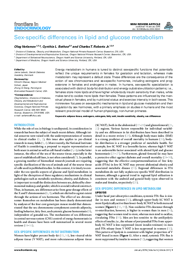 (PDF) Sex-Specific Differences in Lipid and Glucose Metabolism