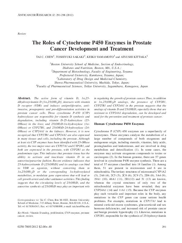 (PDF) The roles of cytochrome P450 enzymes in prostate cancer ...