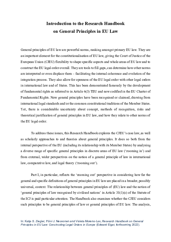 (PDF) Introduction to the Research Handbook on General Principles in EU Law