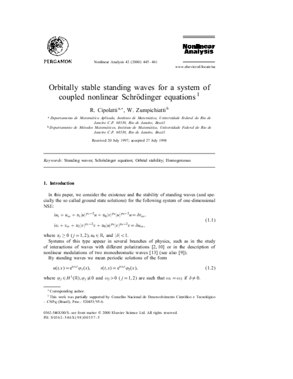 (PDF) Orbitally stable standing waves for a system of coupled nonlinear ...