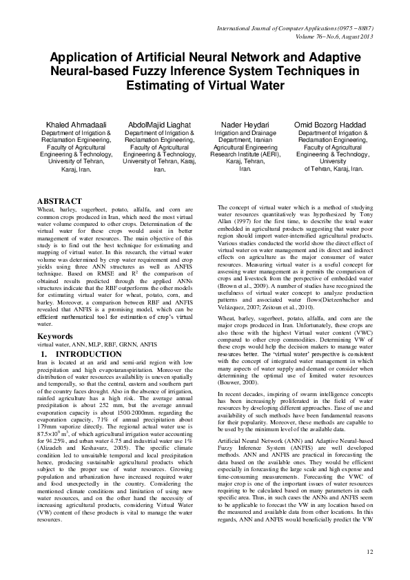 (PDF) Application of Artificial Neural Network and Adaptive Neural ...