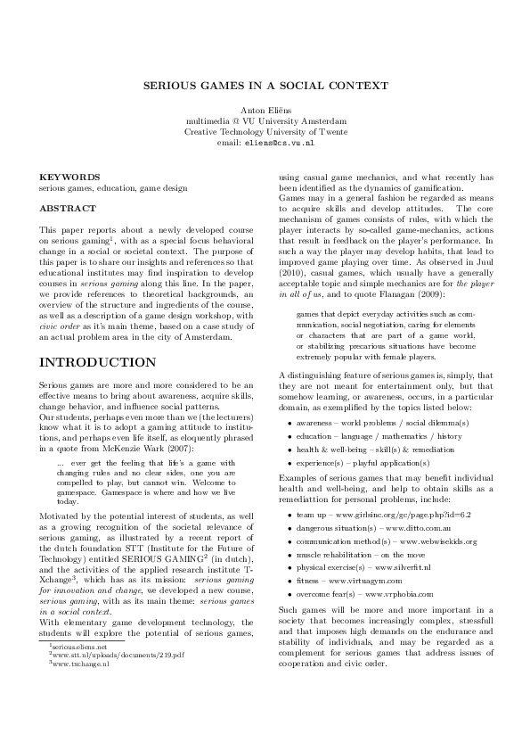 (PDF) Serious Games in a Social Context