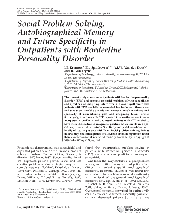 (PDF) Social problem solving, autobiographical memory and future ...