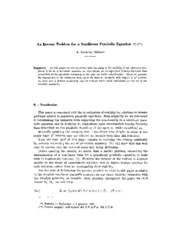 (PDF) An inverse problem for a semilinear parabolic equation