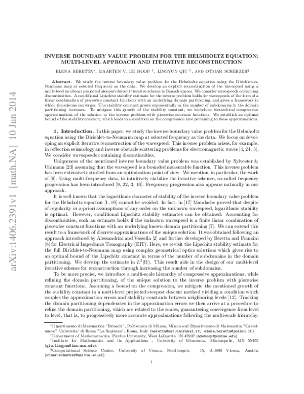 (PDF) Inverse Boundary Value Problem For The Helmholtz Equation ...