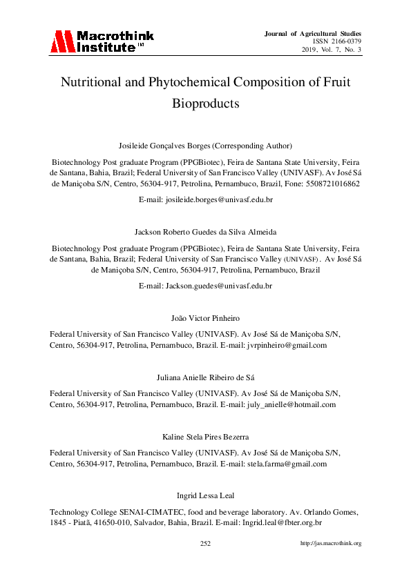 (PDF) Nutritional and Phytochemical Composition of Fruit Bioproducts