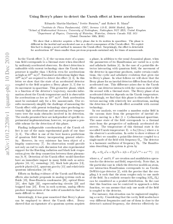 (PDF) Using Berry’s Phase to Detect the Unruh Effect at Lower Accelerations