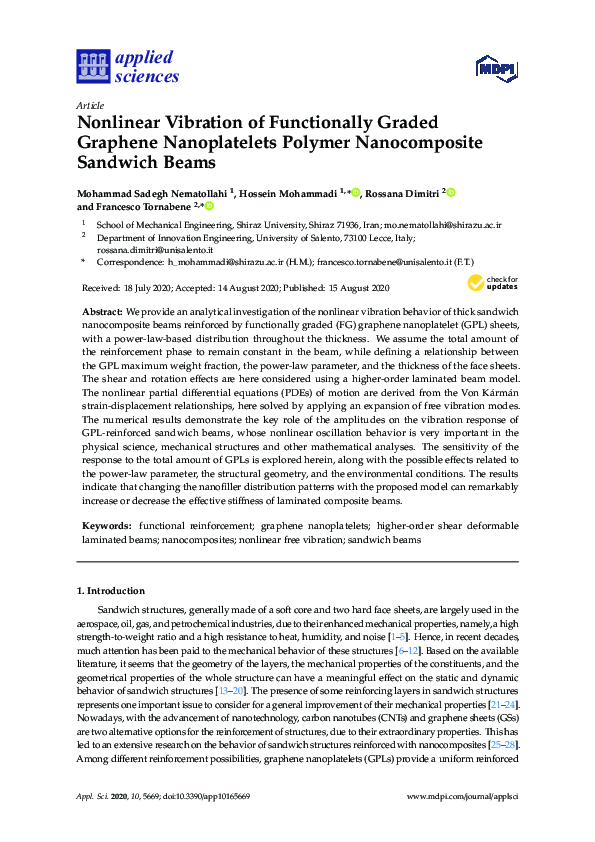 (PDF) Nonlinear Vibration of Functionally Graded Graphene Nanoplatelets ...